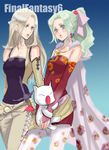  2girls blonde_hair blue_eyes cape celes_chere detached_sleeves female final_fantasy final_fantasy_vi green_eyes green_hair jacket long_hair moogle multiple_girls pants pantyhose ponytail ribbon tina_branford zdj 