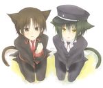  2boys angel_beats! animal_ears boy boys brown_eyes brown_hair cap cat_ears green_hair hat little_busters little_busters! multiple_boys naoe_riki naoi_ayato omorashi peeing school_uniform tail yaoi yellow_eyes 