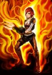  belt boots borderlands breasts cleavage fingerless_gloves fire gloves gun hips jacket lilith_(borderlands) medium_breasts red_hair siren_(borderlands) tattoo weapon yellow_eyes youichi 