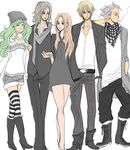  2girls 3boys belt blonde_hair cain_highwind cecil_harvey cigarette dress dress_shirt edward_geraldine female final_fantasy final_fantasy_iv green_hair grey_hair hat jacket long_hair male multiple_boys multiple_girls pants rosa_farrell rydia shirt short_hair shorts thighhighs white_shirt zdj 