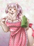  apron bear brown_eyes furry naked_apron polar_bear purple_hair setouchi_kurage tea 