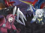  blue_eyes bodysuit code_geass code_geass:_lost_colors female grey_hair headband kallen_stadtfeld long_hair male mecha open_mouth rai red_hair short_hair smile_face tears 