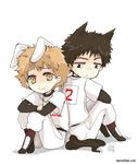  abe_takaya animal_ears baseball_uniform black_hair bunny_ears mihashi_ren ookiku_furikabutte sportswear tail wolf_ears wolf_tail 