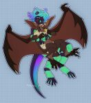  2018 ambiguous_gender anthro bat big_ears black_claws blep blue_body blue_hair brown_body brown_fur brown_wings butt_tuft claws dated dreadlocks duo embrace fangs fur green_body green_eyes green_sclera hair hi_res hug hugging_from_behind mammal membrane_(anatomy) membranous_wings mustelid navel no_pupils nude otter purple_body purple_hair riorix signature simple_background tan_body tan_fur teeth tongue tongue_out tuft wing_claws wings yellow_eyes yellow_tongue 
