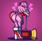  &lt;3 &lt;3_eyes amy_rose anthro ass_up big_(disambiguation) bodily_fluids breasts butt clothed clothing eulipotyphlan female genital_fluids genitals hedgehog hi_res mammal partially_clothed presenting presenting_hindquarters pussy pussy_juice sega small_breasts solo sonic_the_hedgehog_(series) yellowcyann 