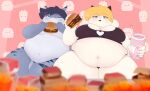  belly big_belly bovid burger caprine eating eyewear female food glasses goat hi_res huno_(thaasteo) junk_food male mammal milkshake mukbang navel obese obese_female obese_male overweight overweight_female overweight_male seiko_(thaasteo) thaasteo weight_gain 