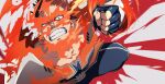  1boy akiyama_(noconoco) aqua_eyes black_gloves bodysuit boku_no_hero_academia endeavor_(boku_no_hero_academia) fingerless_gloves fire flame gloves highres looking_at_viewer male_focus muscular muscular_male red_hair scar scar_across_eye short_hair solo teeth 