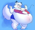  anthro arctic_fox belly belly_inflation big_belly canid canine chubby_female clothing female fox ghostbellies hi_res hyper hyper_belly inflation liquid_inflation mammal presenting_belly solo sophie_(xausr32) too_big_for_clothing torn_clothing 