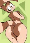  4_fingers :3 absurd_res ambiguous_gender anthro bent_arm big_butt black_nose blush brown_body brown_eyes butt cheek_tuft countershade_face countershading ekkokenight facial_tuft fingers furret generation_2_pokemon geometric_background glistening glistening_butt green_background head_tuft hi_res looking_at_butt looking_back markings mouth_closed nintendo nude pokemon pokemon_(species) raised_tail rear_view simple_background solo striped_markings striped_tail stripes tail_markings tan_body tuft 