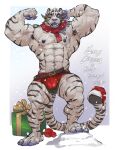  anthro bulge clothed clothing felid fur grimfaust_(nightterror) hi_res male mammal muscular muscular_anthro muscular_male nightterror nipples pantherine partially_clothed solo striped_body striped_fur stripes tiger 