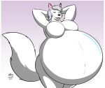  absurd_res anthro arctic_fox belly belly_inflation big_belly canid canine chubby_female female flirting_look fox hi_res hyper hyper_belly inflation liquid_inflation mammal nude presenting_belly solo sophie_(xausr32) th0mas 