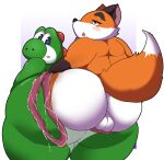  absurd_res adult anthro birth butt canid canine duo fox hi_res kusosensei male mammal mario_bros nintendo nude surprise tired yoshi 