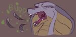  animal_humanoid anthro burping cobra eyes_closed feathers female humanoid onomatopoeia open_mouth oral_vore reptile ruben_(artist) scalie scalie_humanoid simple_background snake solo sound_effects text vore 