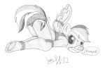  2012 angry anthro anthrofied ass_up bottomwear bound clothing cutie_mark equid equine female friendship_is_magic gag graphite_(artwork) greyscale hair hasbro hi_res hooves legs_tied limpurtikles looking_back lying mammal monochrome motion_lines muffled_speech my_little_pony on_front pegasus pencil_(artwork) rainbow_dash_(mlp) shorts signature simple_background solo speech_bubble tape tape_gag traditional_media_(artwork) underhoof underwear unguligrade_anthro white_background wings wings_tied 