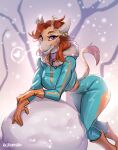  anthro boots clothing cold female footwear giraffe giraffid gloves handwear hi_res legend_of_ahya mammal marle_talbender_(darkflamewolf) plant rezenfurd snow snowball snowing solo tlt_echelon tracksuit tree 