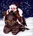  animal_humanoid aspenofsimpcon avian avian_humanoid bell big_breasts blue_eyes blush breasts christmas christmas_clothing chubby_female clothing cosplay feathers female hair hi_res holidays hooves humanoid long_hair reindeer_antlers snow solo white_hair wings wren_(aspen) 
