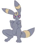 2022 4_fingers 4_toes anthro anthrofied claws crouching digital_media_(artwork) eeveelution featureless_crotch feet finger_claws fingers flat_colors fur generation_2_pokemon grey_body grey_fur hi_res kemono looking_at_viewer male male_anthro nintendo paws pokemon pokemon_(species) pokemorph red_eyes smile smirk solo teppuko toe_claws toes umbreon yellow_body yellow_fur 