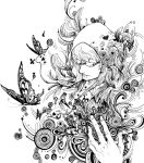  1boy bangs blonde_hair bug butterfly cape circle donquixote_rocinante feather_coat greyscale heart male_focus mawari28 monochrome one_piece short_hair solo_focus sunglasses traditional_media upper_body white_background 