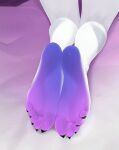  5_toes anthro bed black_nails canid canine canis claws colored_nails feet foot_fetish foot_focus fur furniture hi_res humanoid_feet male mammal nails nutlety pawpads plantigrade purple_soles shinden soles solo toe_claws toes white_body white_fur wolf 