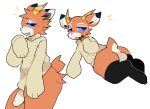  animal_crossing antelope anthro baggy_clothing balls beau_(animal_crossing) bovid clothed clothing footwear genitals half-closed_eyes hi_res hnydoodl horn legwear lying male mammal narrowed_eyes nintendo partially_clothed penis socks solo sweater tail_tuft thigh_highs topwear tuft 