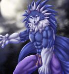  2021 5_fingers abs absurd_res anthro biceps blue_body blue_fur bottomwear canid canine canis capcom chibikoma claws clothed clothing darkstalkers digital_drawing_(artwork) digital_media_(artwork) fingers fur hi_res jon_talbain looking_at_viewer male mammal multicolored_body multicolored_fur muscular muscular_anthro muscular_male neck_tuft night nipples pants pecs portrait purple_bottomwear purple_clothing purple_pants solo three-quarter_portrait topless topless_anthro topless_male tuft two_tone_body two_tone_fur underwear were werecanid werecanine werewolf white_body white_fur wolf 