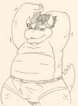  4_fingers anthro bowser bulge clothed clothing erection erection_under_clothing fingers garouzuki koopa line_art male mario_bros nintendo overweight overweight_anthro overweight_male scalie simple_background solo stretching tenting underwear 