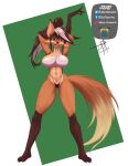  2022 absurd_res anthro artakura big_breasts biped blue_eyes breasts brown_body brown_fur canid canine claws clothing digital_drawing_(artwork) digital_media_(artwork) elizabeth_fox female fox full-length_portrait fur hair heterochromia hi_res highlights_(coloring) mammal multicolored_body multicolored_fur navel ponytail portrait red_eyes signature simple_background solo thong toe_claws two_tone_body two_tone_fur underwear white_background 