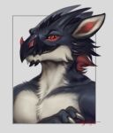  2022 ambiguous_gender anthro claws digital_media_(artwork) dragon fur furred_dragon horn red_eyes rogueliger smile solo teeth 