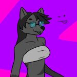  bandeau black_hair blep blue_tongue breasts canid canine canis clothed clothing eyewear female fox glasses grey_body hair lefuzzy556 mammal medium_breasts one_eye_closed purple_eyes solo tongue tongue_out topwear tube_top wink wolf 