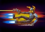  absurd_res anthro armor boots clothing footwear gloves handwear hi_res lombax male mammal ratchet ratchet_and_clank solo sony_corporation sony_interactive_entertainment stripes sygnatus 