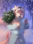  2022 5_fingers anthro canid canine detailed_background digital_media_(artwork) eyebrows eyelashes female fingers fox fumiko hi_res mammal night open_mouth outside snow snowing solo teeth tongue 