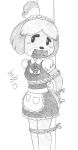 2013 animal_crossing anthro arms_tied artist_name bdsm biped bondage bound bound_and_gagged canid canine canis clothed clothing domestic_dog door female gag gagged graphite_(artwork) greyscale hands_behind_back hi_res isabelle_(animal_crossing) legs_tied limpurtikles maid_apron maid_headdress maid_uniform mammal monochrome nintendo partially_clothed pencil_(artwork) restraints rope rope_bondage shih_tzu signature solo sound_effects tape tape_gag tied_to_pole toy_dog traditional_media_(artwork) uniform 