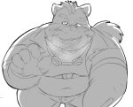  2022 anthro belly bottomwear clothing eyewear glasses gumpang0 hi_res kemono lifewonders live_a_hero male mammal monochrome overweight overweight_male pants procyonid raccoon shirt solo topwear viscunam 