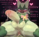  &lt;3 &lt;3_eyes 2022 after_sex anthro anus balls blush blush_lines bodily_fluids bow_ribbon cum cum_drip cum_in_ass cum_inside digital_media_(artwork) dripping edit english_text erection floragato foreskin generation_9_pokemon genital_fluids genitals glistening glistening_body green_body hi_res humanoid_genitalia humanoid_penis male motion_lines nintendo nude open_mouth penis pokemon pokemon_(species) solo syuro tears teeth text tongue translated 