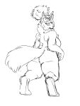  3:4 anthro butt canid canine canis female fluffy fluffy_tail hair hi_res mammal manu messy_hair monochrome rear_view sketch solo wolf xphantomk 