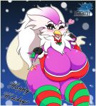  &lt;3 2022 anthro avian big_breasts big_butt black_eyes blazkenzxy blush breasts butt christmas clothed clothing condom delibird digital_drawing_(artwork) digital_media_(artwork) english_text feathers female fur generation_2_pokemon hair hi_res holidays holly_(plant) huge_breasts huge_thighs hyper hyper_breasts hyper_thighs long_hair looking_at_viewer multicolored_body multicolored_feathers neck_tuft nintendo one_eye_closed open_mouth partially_clothed plant pokemon pokemon_(species) purple_body purple_feathers sexual_barrier_device shiny_pokemon signature solo text thick_thighs tight_clothing tuft white_body white_feathers wink 