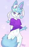  &lt;3 anthro areola biped blue_body blush clothing covering covering_crotch covering_pussy eeveelution fangs generation_6_pokemon glistening glistening_body hi_res looking_at_viewer milk_the_sylveon_(toxicmilkyx) navel nintendo open_mouth pokemon pokemon_(species) purple_eyes solo sylveon teeth toxicmilkyx trans_(lore) trans_man_(lore) underwear white_body 