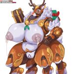  1:1 2022 antlers bell big_breasts blizzard_entertainment bodily_fluids breasts capreoline christmas deer female genitals girlsay glowing glowing_nose hand_on_hip hi_res holidays horn huge_breasts lactating machine mammal milk orisa_(overwatch) overwatch pussy reindeer reindeer_orisa_(overwatch) robot simple_background solo taur white_background 