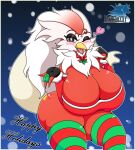  &lt;3 2022 anthro avian big_breasts big_butt black_eyes blazkenzxy blush breasts butt christmas clothed clothing condom delibird digital_drawing_(artwork) digital_media_(artwork) english_text feathers female generation_2_pokemon hair hi_res holidays holly_(plant) huge_breasts huge_thighs hyper hyper_breasts hyper_thighs long_hair looking_at_viewer multicolored_body multicolored_feathers neck_tuft nintendo one_eye_closed open_mouth partially_clothed plant pokemon pokemon_(species) red_body red_feathers sexual_barrier_device signature solo text thick_thighs tight_clothing tuft white_body white_feathers wink 