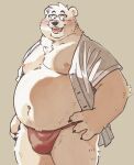  2022 4_fingers anthro asian_clothing bear belly big_belly black_nose blush bulge chest_tuft clothed clothing colored double_chin east_asian_clothing elbow_tuft eyewear fangs fingers fundoshi fur garouzuki glasses grey_background hand_on_hip head_tuft hi_res japanese_clothing male mammal monotone_body monotone_fur moobs navel neck_tuft nipples open_clothing open_mouth open_shirt open_smile open_topwear overweight overweight_anthro overweight_male pink_nipples polar_bear portrait red_clothing red_fundoshi red_underwear restricted_palette shirt simple_background smile solo teeth three-quarter_portrait topwear tuft underwear ursine white_body white_clothing white_fur white_shirt white_topwear 