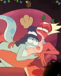  2022 4:5 absurd_res amphibia_(series) amphibian anthro anthro_on_anthro blue_body christmas disney duo female female/female furniture general_yunan hi_res holidays lady_olivia looking_aside newt nipples non-mammal_nipples non_mammal_breast nude nude_female reclining red_body romantic salamander_(amphibian) sofa thehumancopier 