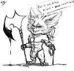  abs anthro armpit_hair black_and_white blood blood_on_weapon bodily_fluids body_hair bulge chest_tuft clothing collar dialogue ear_piercing ear_ring fennephilim_fox gloves hair handwear hi_res holding_collar holding_object holding_weapon kled_(lol) league_of_legends leash looking_at_viewer male monochrome muscular muscular_male nails nipples open_mouth piercing ponytail ring_piercing riot_games scar shoulder_tuft smirking_at_viewer solo talking_to_viewer teeth thong tuft underwear weapon yordle 