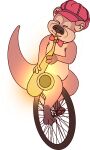  2022 absurd_res alpha_channel ambiguous_gender anthro big_nose brown_body brown_fur brown_nose chester_the_otter chubby_cheeks clothing collar dots eyes_closed fur fur_markings glowing hat headgear headwear hi_res long_tail mammal markhor_(artist) markings musical_instrument mustelid necktie otter paws philtrum playing_music puffed_cheeks red_clothing red_hat red_headwear red_necktie saxophone short_ears simple_background solo tail transparent_background unicycle whisker_spots wind_instrument woodwind_instrument 