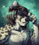  anthro arven92_(artist) bare_chest deal_with_it eyewear fangs hi_res male sabertooth_(anatomy) snowy_cheetah solo sunglasses teeth 