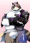  &lt;3 2022 anthro bearlovestiger13 blush bulge clothing detailed_bulge eyewear glasses hi_res kemono lifewonders live_a_hero male mammal overweight overweight_male procyonid raccoon simple_background solo_focus underwear viscunam 