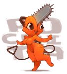 1:1 2_fingers 2_toes animate_inanimate anthro breasts brown_eyes canid canid_demon canine chainsaw chainsaw_man demon devil_(chainsaw_man) feet female fingers fur ivan_n living_machine machine mammal open_mouth orange_body orange_fur pochita_(chainsaw_man) power_tool simple_background solo toes tools 