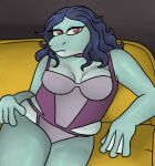  amphibian anthro chimeracocks clothing female furniture hi_res lady_olivia lingerie looking_at_viewer membrane_(anatomy) newt on_sofa pinup plus_size pose salamander_(amphibian) sofa solo webbed_hands 