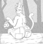  2019 anthro big_butt bottomwear butt candy candy_bucket clothed clothing dessert domestic_cat felid feline felis female food forest frown fur halloween hat headgear headwear hi_res holidays jacket jimfoxx looking_back mae_borowski mammal narrowed_eyes night_in_the_woods notched_ear outside pants plant raised_tail rear_view sitting solo tail topwear tree whiskers wizard_hat 