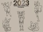  2023 3_toes barefoot bottomless clothed clothing domestic_cat enine feet felid feline felis female grey_background hi_res hoodie hoodie_only humanoid lying machine mammal multiple_poses new_year_2023 number_on_clothing paws plantigrade pose robot shatterstone simple_background sitting smile solo standing toes tongue topwear topwear_only young 