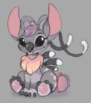  alien black_eyes blep claws disney empty_eyes experiment_(lilo_and_stitch) fur grey_background grey_body hi_res lilo_and_stitch mane paws signature simple_background sitting solo symrea tongue tongue_out 
